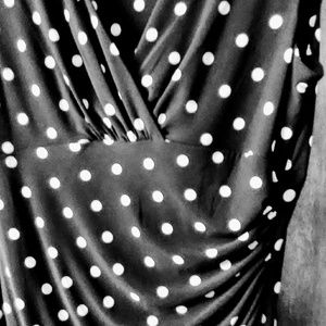 Black and white polka dot wrap dress.